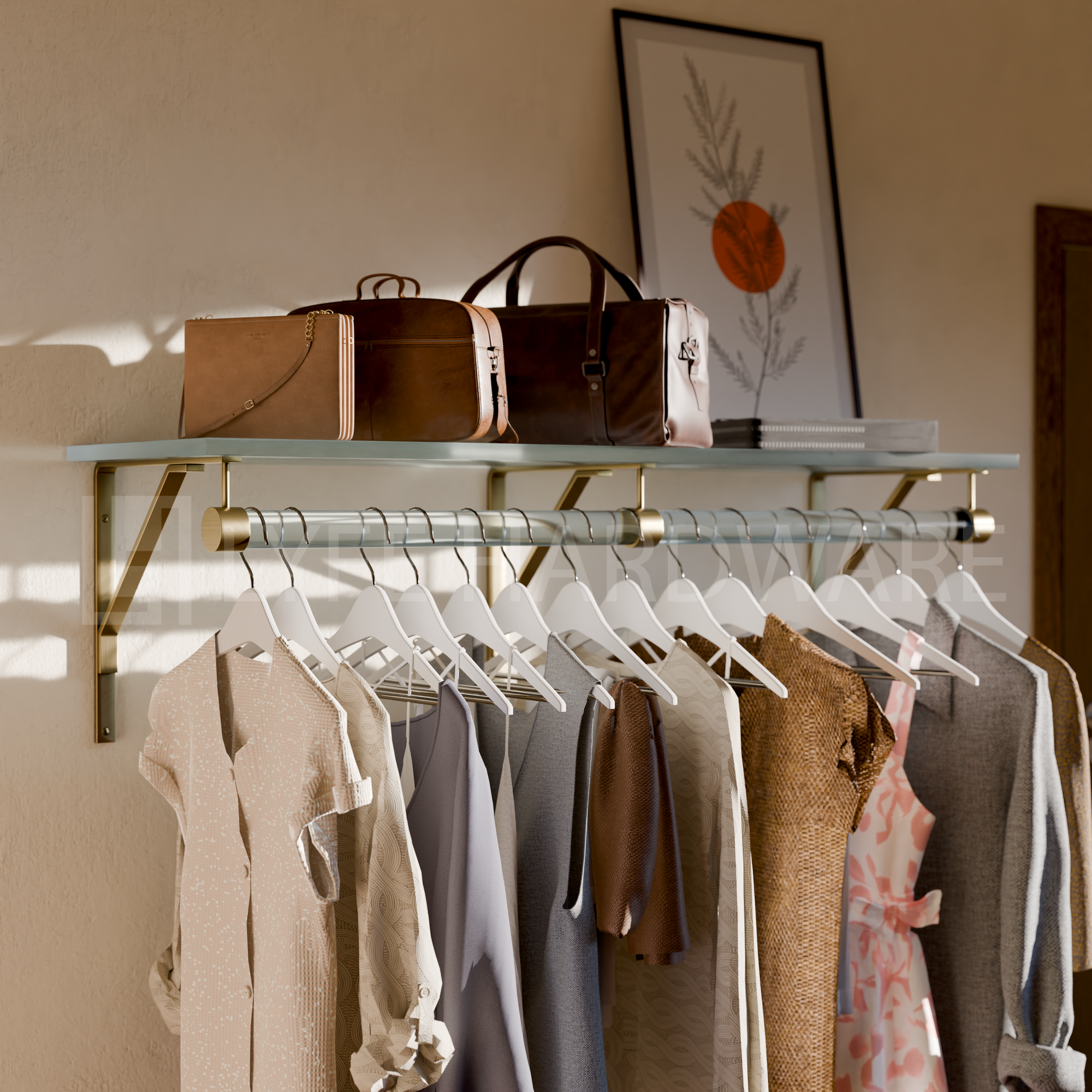 Acrylic Lucite Shelf Rack with Hanging Rod