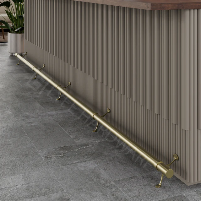 Custom Satin Brass Bar Foot Rail Kit