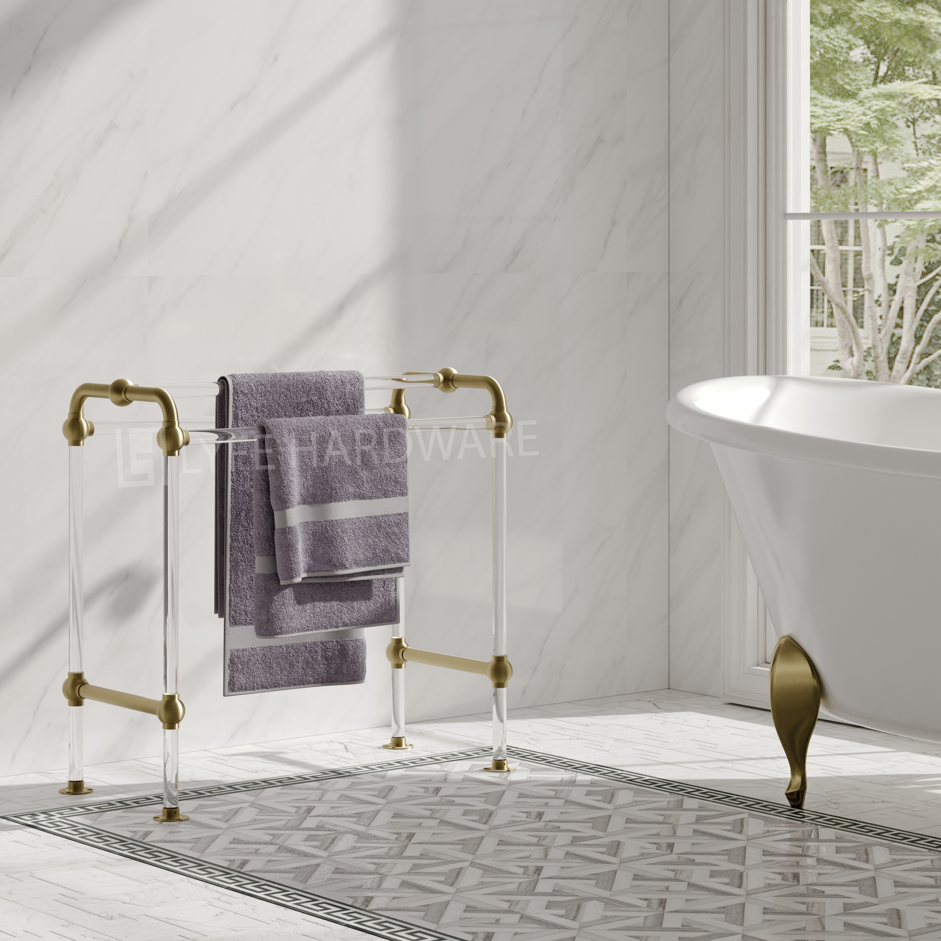 Acrylic Lucite Standing Towel Rack
