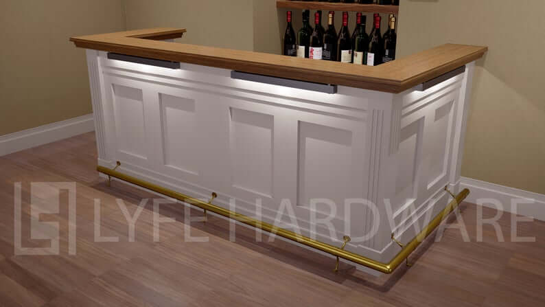 Custom Polished Brass Bar Foot Rail Kit