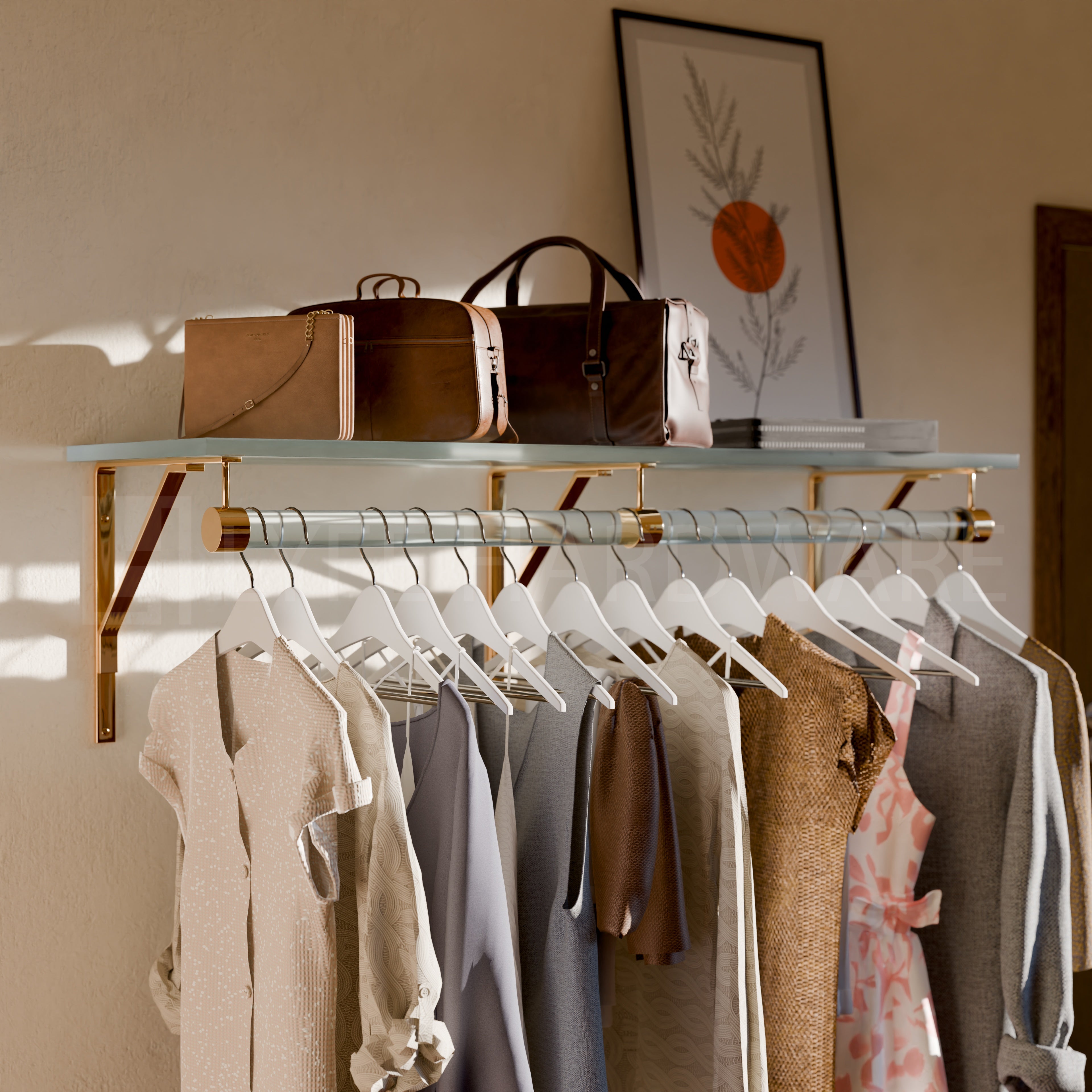Acrylic Lucite Shelf Rack with Hanging Rod
