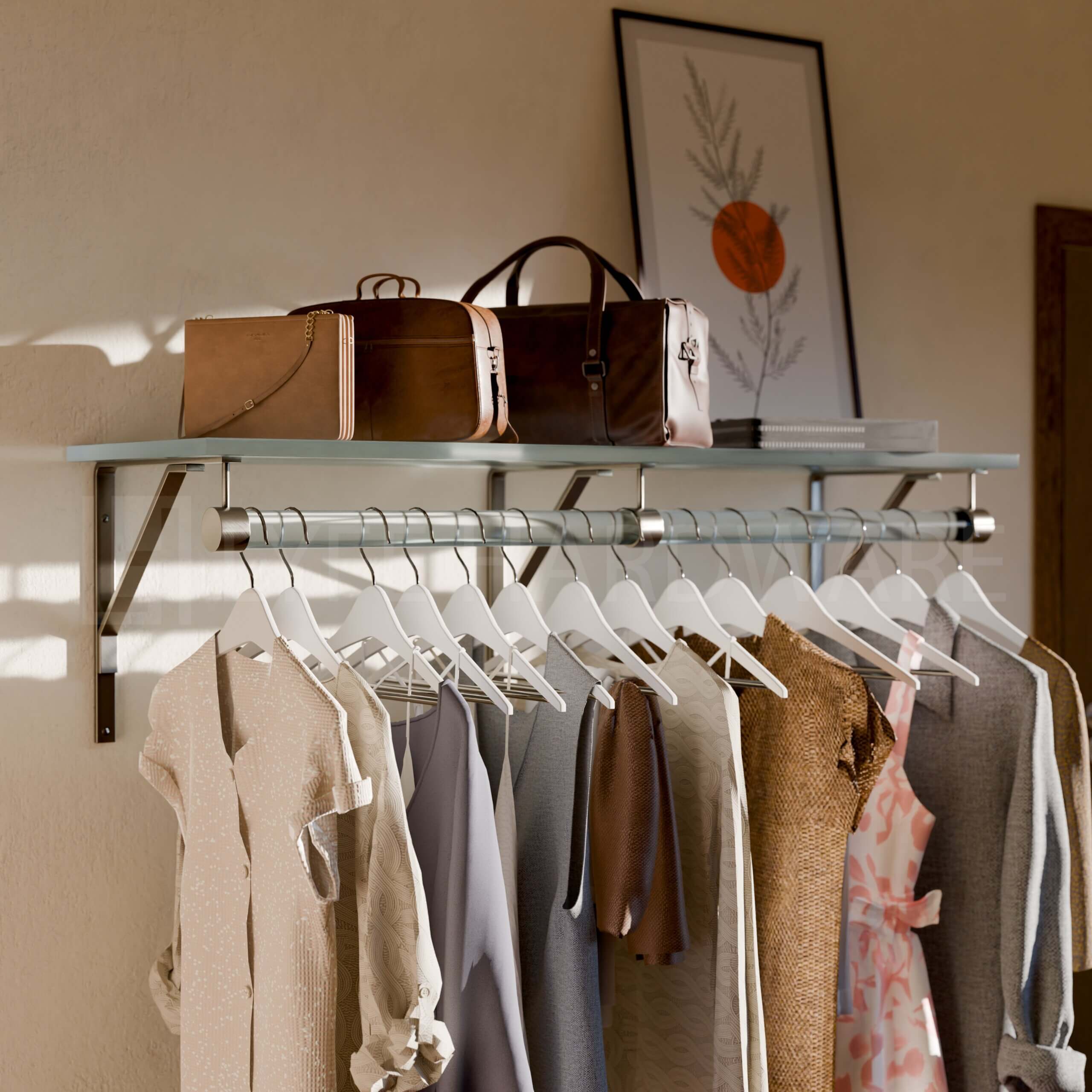 Acrylic Lucite Shelf Rack with Hanging Rod